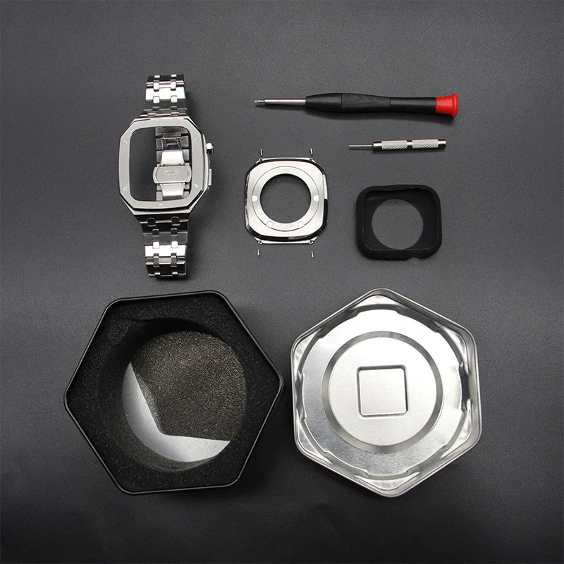 Luxury Modification Mod Kit for  Watch 8 7 Case Strap 45Mm 44Mm Metal Bezel Frame for Iwatch Series 6 5 4 SE Accessories